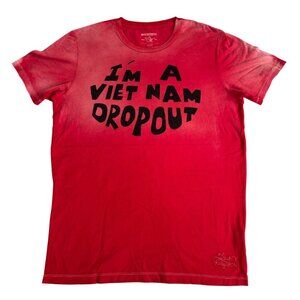 True Religion Mens Red Graphic T-Shirt "Im A Vietnam Dropout" Size L 100% Cotton